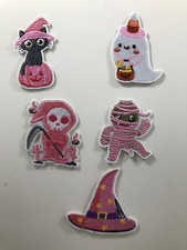 Lot of 5 - Pink Halloween Themed Embroidered Patches -3" x 2.5" - Sew-On/Sew-On