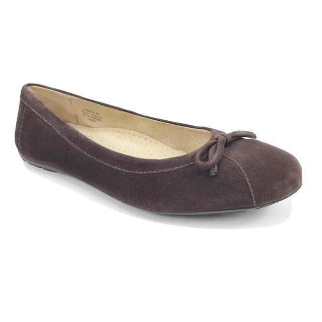Lands End Women's Brown Suede Leather SlipOn Bow Flats Shoes Loafers