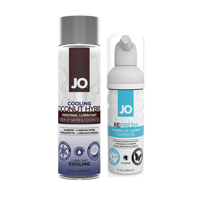 JO SiliconeFree Hybrid Cooling Lubricant 4oz + Refresh Foaming Toy Cleaner 1.7oz