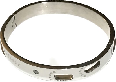 UNISEX ARMSPANGE EDELSTAHL SILBERFARBEN HOCHGLANZ FOOTPRINT ZIRKONIA