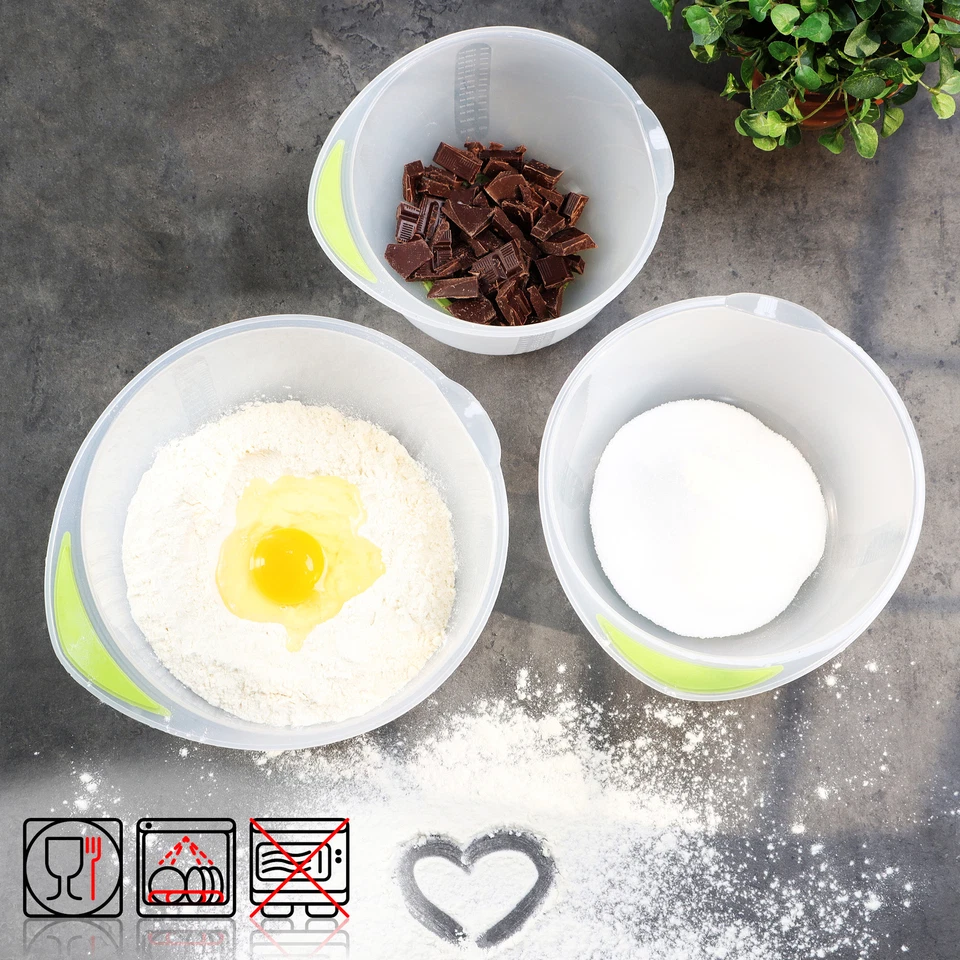 3-teiliges Rührschüssel Set rutschfest - Backschüssel mit Stoppboden - grün - Bild 2 von 4