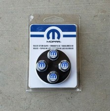 New Dodgejeepramchrysler Black W Mopar Blue Logo Tire Valve Stem Caps Oem