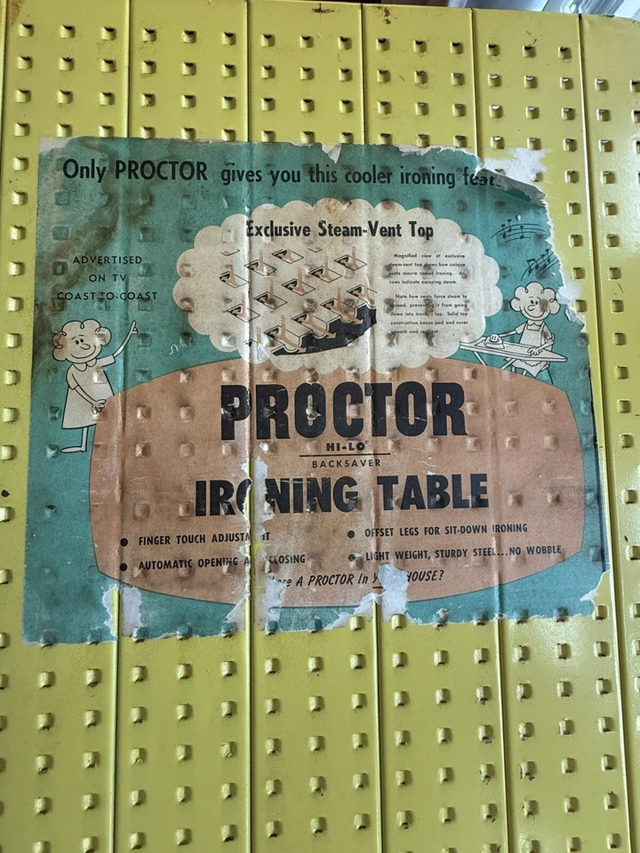 Vintage Metal Proctor Silex Model 60559 Ironing Board Full Size Yellow & Blue - Image 3 of 4