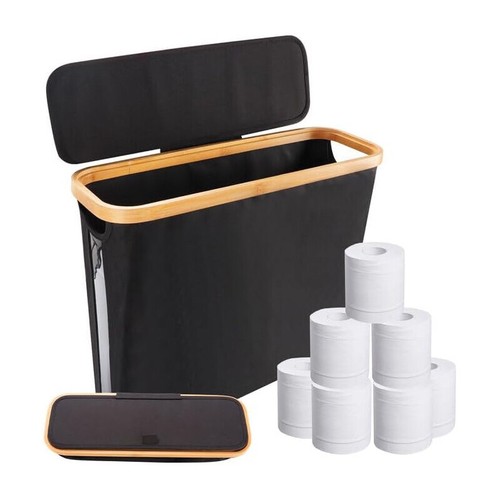 Bamboo OxfordCloth Toilet Paper Roll Storage Basket StorageBox Bathroom Organize - Picture 10 of 13