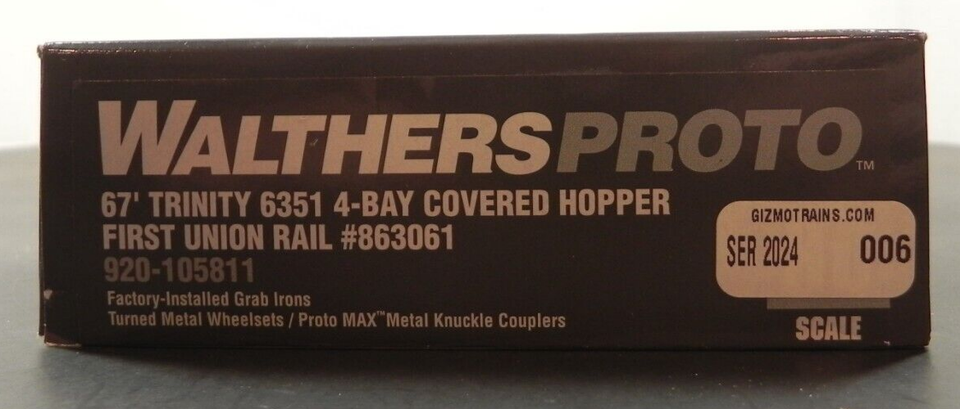 HO Walthers Proto 67' Trinity 6351 4 Bay Covered Hopper Car FIRST UNION ...