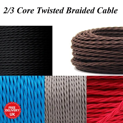 SUN_SONE 2/3 Core Twisted Vintage Style Braided Fabric Cable Flexible Lamp Lighting Cord