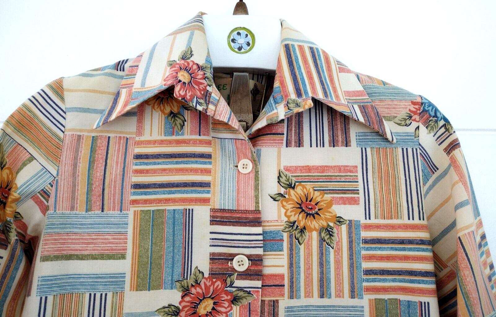 Vtg 70's Western Patchwork Dagger Collar Plaid Bu… - image 6