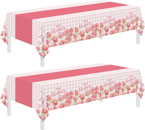 2 Pack Mothers Day Tablecloth,Mothers Decorations 54" x 108" Pink