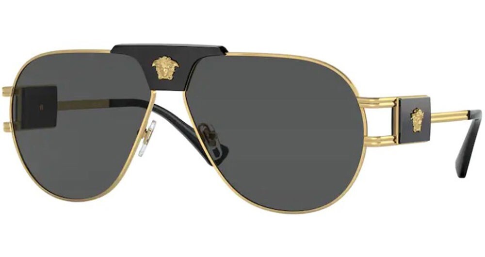 NWT Versace Men's Sunglasses VE2252 100287 Gold w/ Dark Grey Oval Lens 63mm NIB