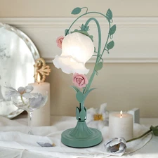 Flower Glass Table Lamp Desk Night Light Home Decor w/5.12" Wide Glass Lampshade