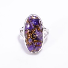 Charoite in Copper Turquoise Ring 925 Sterling Silver Statement Promise Rings