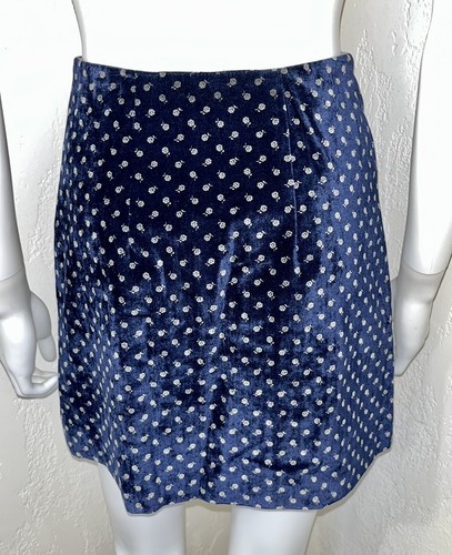 Vtg Frank Lee Navy Floral Velvet High Waist Button Front Mini Skirt Size 5/6 EUC - Picture 7 of 22