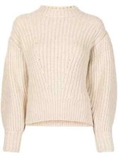 NEW Ulla Johnson Ruth puff-sleeve ribbed jumper in limestone beige Size M #S5009