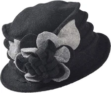 Women's Vintage Floral Wool Dress Cloche Winter Hat 1920s