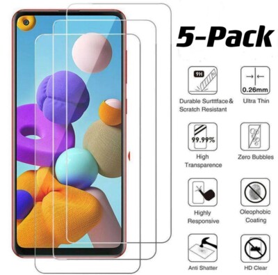 5-PACK For Samsung Galaxy A21 Tempered Glass Screen Protector Premium Guard