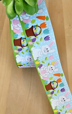 7/8 & 1.5'' (1 YD) Easter Bunny Grosgrain Ribbon Easter Basket Carrots Easter Egg