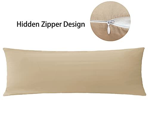 Soft Brushed Microfiber Fabric Zipper Pillow Case, Body (20'' x 48'') Khaki - 第 3/5 張圖片