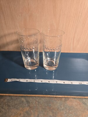 Vintage Anchor Hocking Etched Laurel Pattern 5 Straight Glass Tumblers 5.5 ''