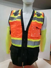 Orange Tricolor Safety Vest with ID pocket Mesh Fabric in the Back. 