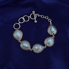 Larimar Silver 925 Sterling Bracelet Handmade Gemstone Bangle Gift Natural