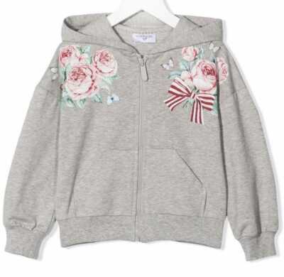 MONNALISA Sweatshirt grau Mädchen mit Kapuze und Reißverschluss Maxi Bär 4 10 Jahre