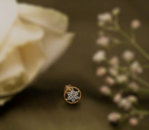 14K Solid Gold Nase Anstecknadel Körper Piercing Schmuck Diamant Nieten Ehe Gift - Bild 5 von 12