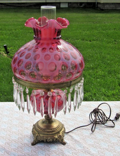 STUNNING Vintage Fenton PLUM PINK OPALESCENT Coin Dot Lamp WORKS