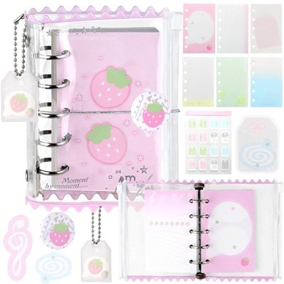 Kawaii M5 5 Rings Binder Notebook PVC Pink Strawberry Loose Leaf pink 