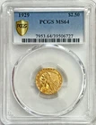 1929 GOLD US $2.5 DOLLAR INDIAN HEAD QUARTER EAGLE COIN PCGS MINT STATE 64