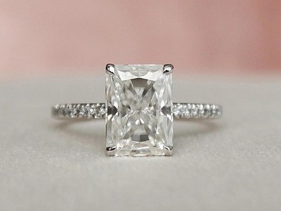 3 CT Radiant Cut Hidden Halo Moissanite Engagement Ring 14k White Gold Plated