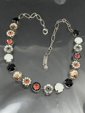 MARIANA SIGNED SWAROVSKI MULTICOLOR CRYSTALS FLORAL SILVERTONE 14-18” NECKLACE