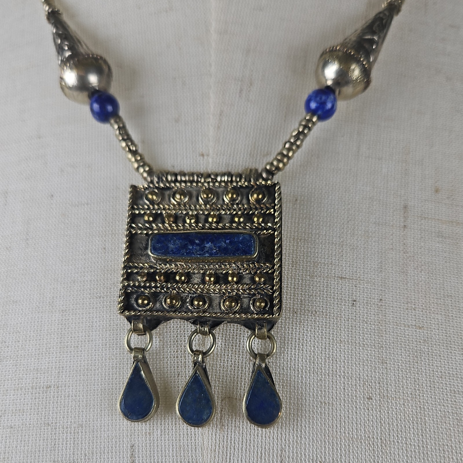 Ethnic Middle Eastern Silver Pendant Necklace wit… - image 2