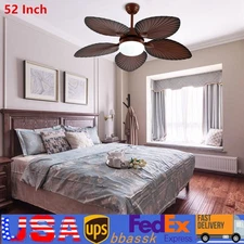 52'' LED Ceiling Fan Light w/ Remote Control Dimmable Lamp 5 Palm Tropical Blade
