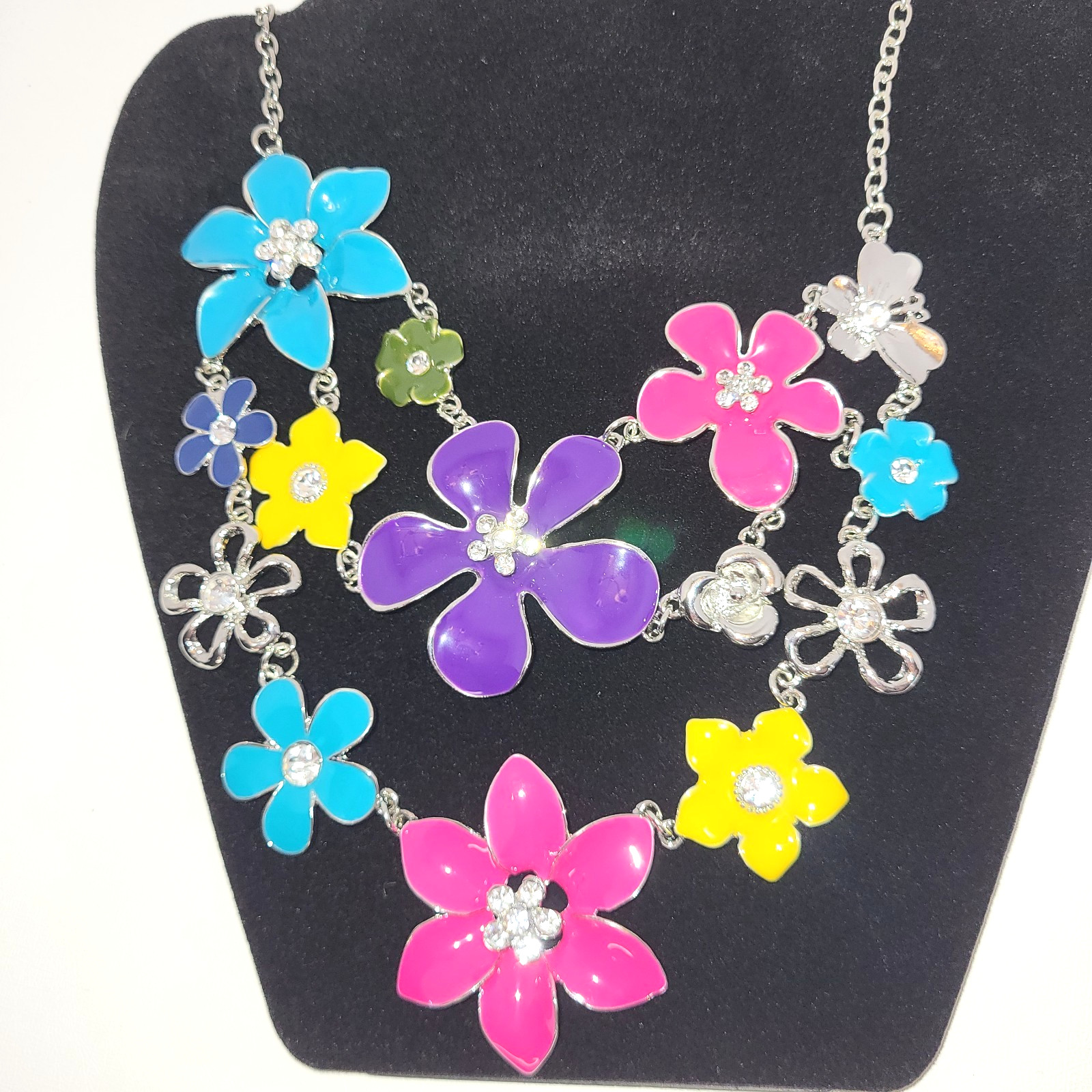 Bright, Colorful, Multi Flower Statement Necklace… - image 5