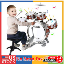 Kids Drum Set for Toddlers Toy-Musical Instruments Toys Kit 9 Pcs with Stool,