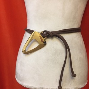 Marcy Feld vtg 80s brass & leather tie belt brown size small
