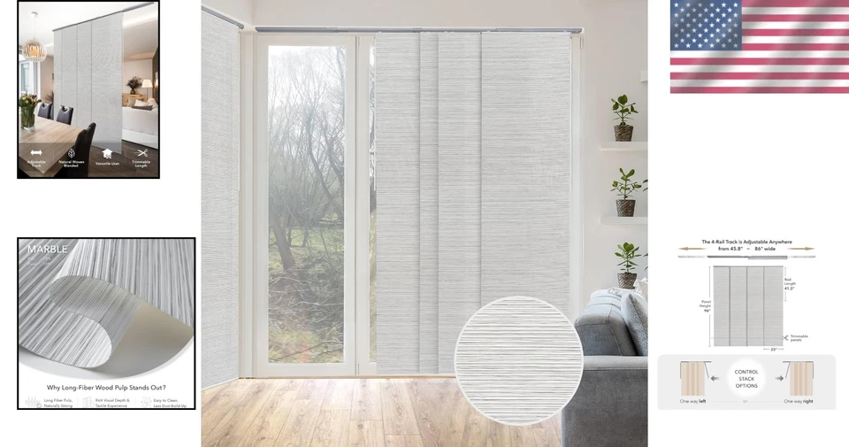 Persianas verticales para puertas de patio divisores de habitaciones cubiertas de ventanas tejido natural... Foto 2 de 4