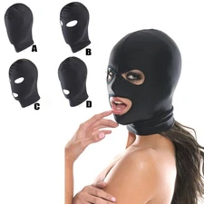Black Spandex Face Mask Head Hood Blindfold Headgear Open Mouth Eye Halloween