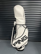 Retro Ping Golf Staff Bag White/Black With Strap And Rain Hood