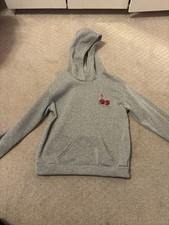 SHEIN Girls 12Y Grey Cherry Bow Print Fleece Lined Hoodie