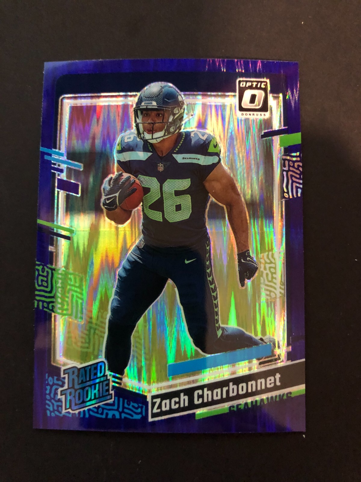 2023 Panini Donruss Optic - Rated Rookie Zach Charbonnet #294 Purple Shock Prizm