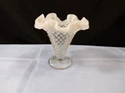Fenton French Opalescent Glass Hobnail Small Fluted Cone Trumpet Vase 3 3/4"