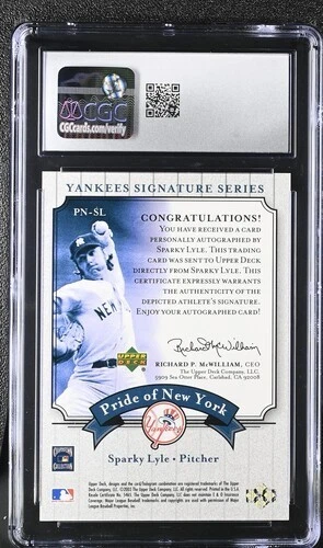 Sparky Lyle 2003 Upper Deck Yankees Signature Serie En Tarjeta Automática CGC Gema Como Nueva 10 Foto 2 de 4