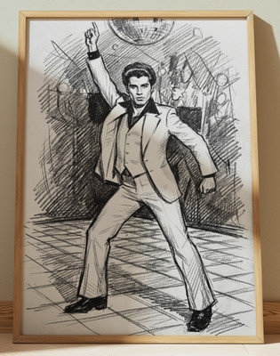 SATURDAY NIGHT FEVER  JOHN TRAVOLTA DRAWING PRINT PORTRAIT SKETCH 8'' x 10''