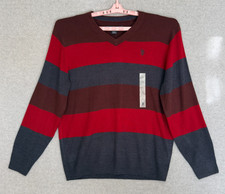 NEW U.S. Polo Assn. V-Neck Sweater Mens Large Multicolr Striped Pullover NWT
