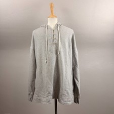Aerie Real Happy Gray Henley Button Terry Pullover Hoodie Drawstring XS