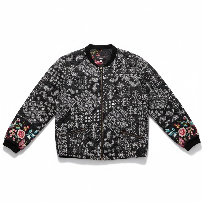 Johnny Was Workshop Quilted Patchwork Bomber Jack… - image 1