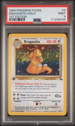 1999 POKEMON FOSSIL 1ST ED #4 DRAGONITE-HOLO PSA 9