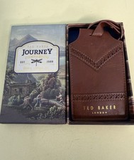 Ted Baker Leather Brogue Brown Luxury Designer Journeyman Luggage Tag In Box