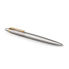 Jotter Ballpoint Pen Stainless Steel with Golden Trim Medium Point Blue Ink G...